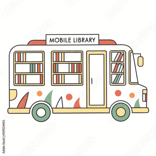 Colorful mobile library bus with books education transportation