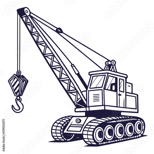 Dark blue crawler crane lifting heavy load construction heavy machinery