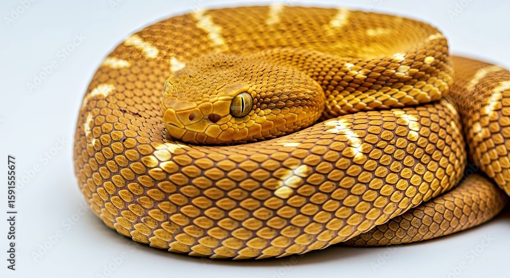 Fototapeta premium Golden Eyed Viper Coiled Showcasing Intricate Scales