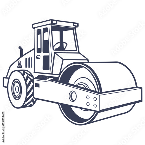 Dark blue roller vehicle on white background compactor construction