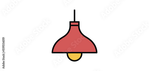 Simple flat design of a red pendant light fixture with a yellow bulb