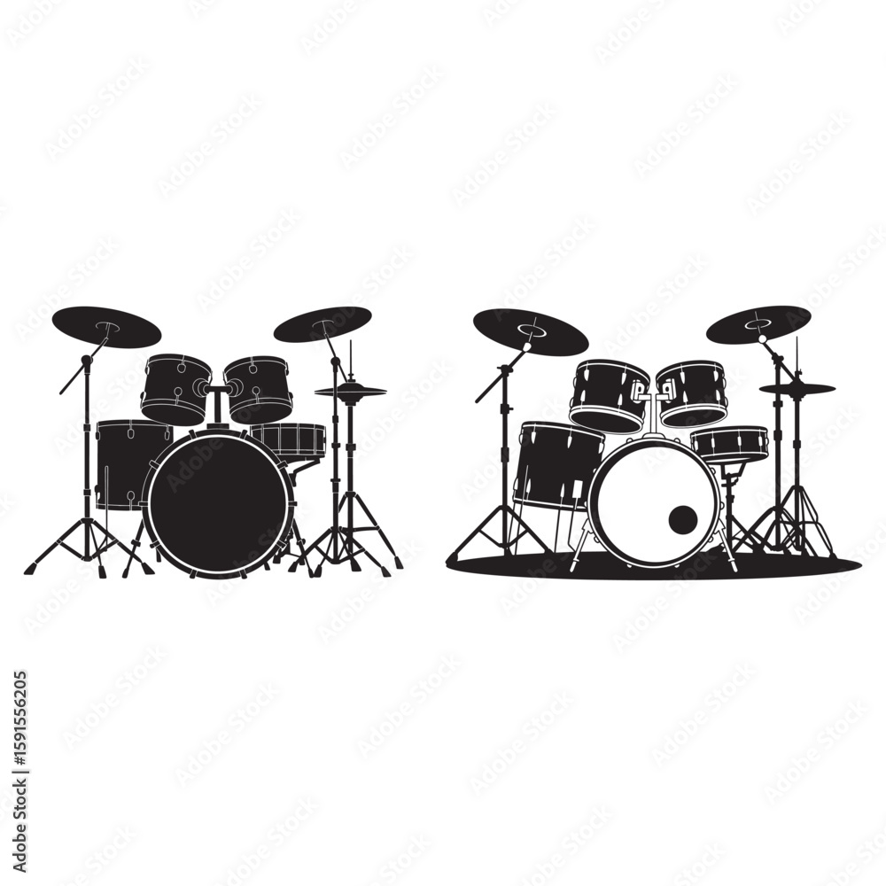 Fototapeta premium Black drum kit with cymbals and stands drums percussion