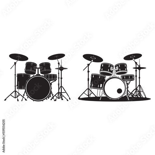 Black drum kit with cymbals and stands drums percussion