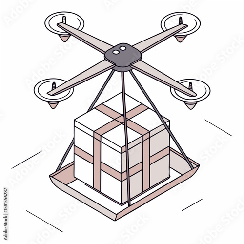 Drone delivering large parcel with pink and grey accents delivery package