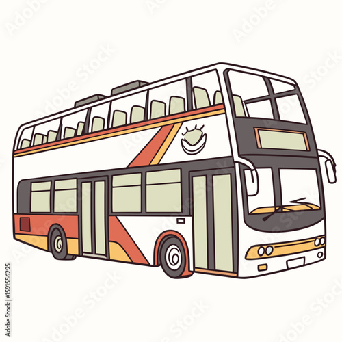 Double decker bus with orange yellow and white accents transportation travel