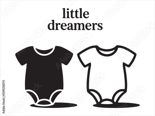 Two baby onesies one black and one white with the words little dreamers