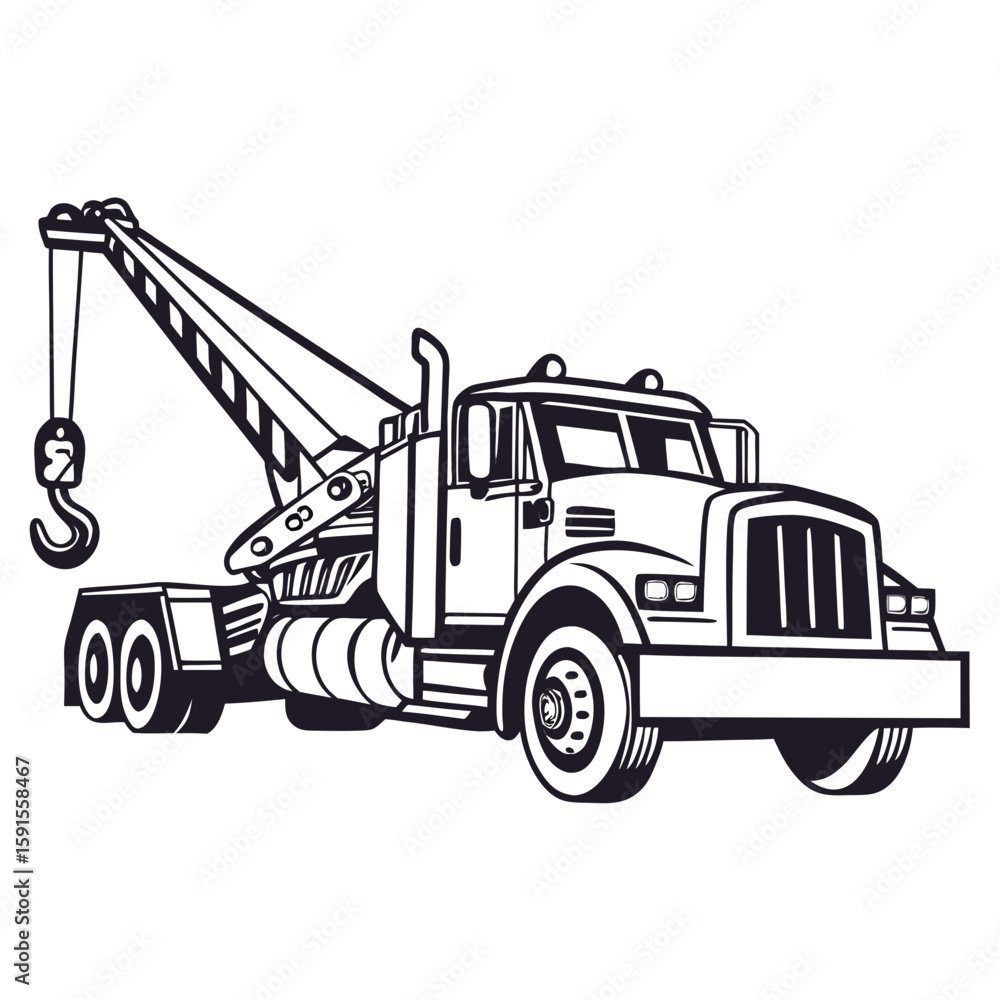 Naklejka premium Heavy duty tow truck with crane and hook vehicle