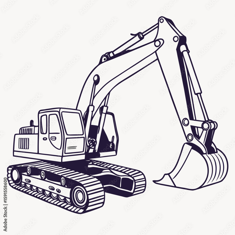 Naklejka premium Heavy excavator articulated arm bucket construction machinery heavy machinery construction equipment