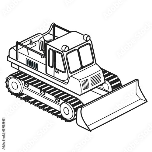 Heavy tracked vehicle with front plow and cab snow groomer bulldozer