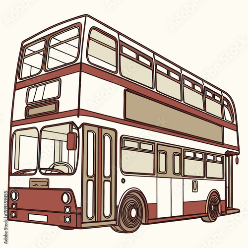 Maroon and cream double decker bus illustration public transportation