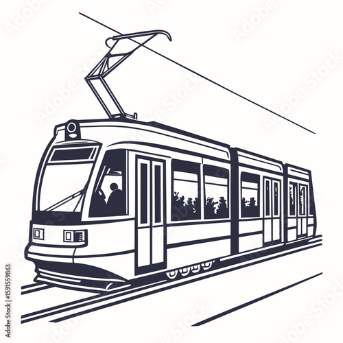 Modern tram with passengers on white background public transport city