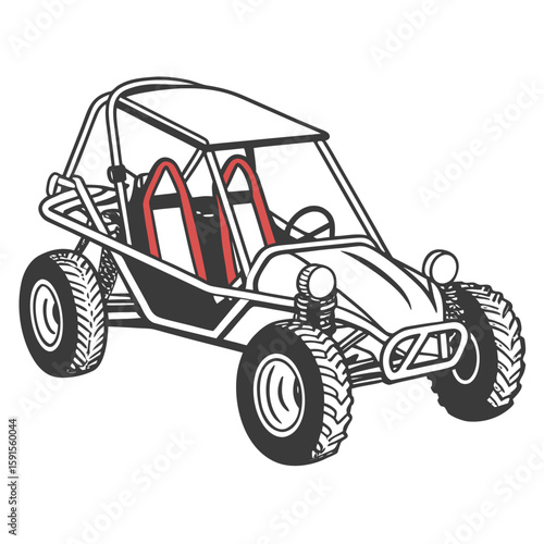 Off road buggy red seats black tires vehicle transportation