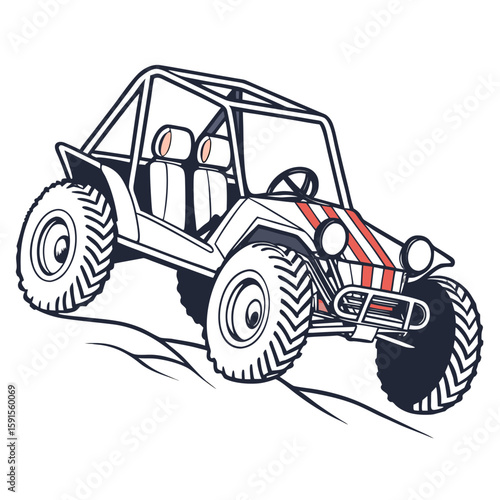 Off road buggy with red stripes vehicle tires