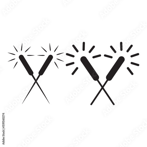 Black sparklers crossed with radiating light fireworks celebration