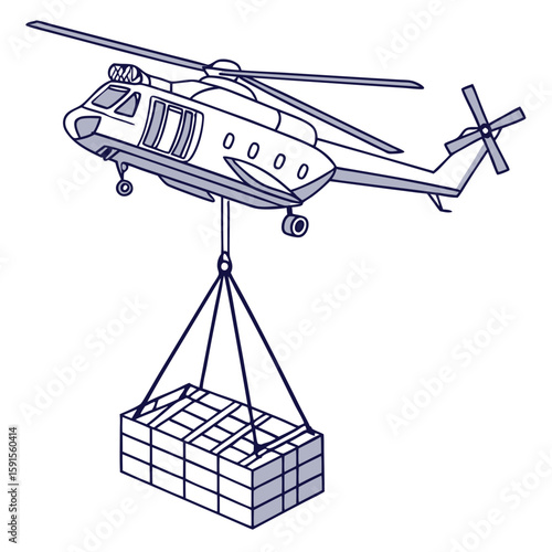 White helicopter lifting cargo transport aviation
