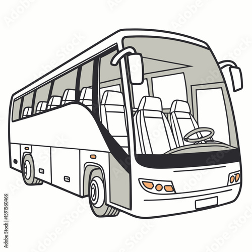 White luxury coach bus with gray interior and orange lights