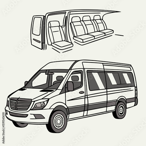 White luxury van with multiple seats passenger vehicle
