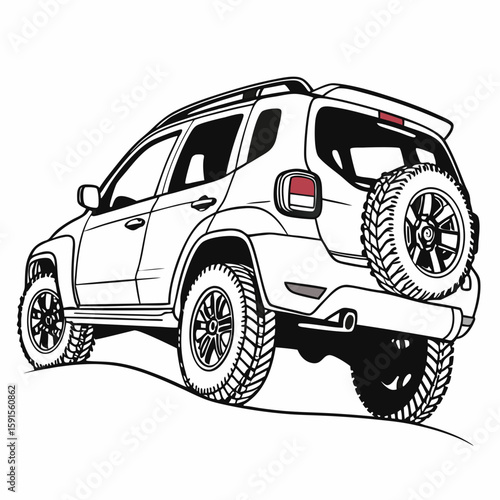 White off road vehicle with spare tire four wheel drive