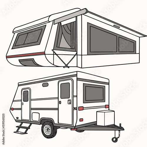 White pop up camper trailer with gray windows travel trailer