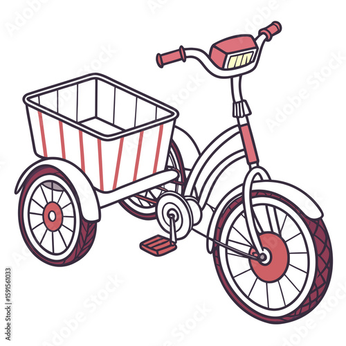 Red and white tricycle with basket bike three wheel