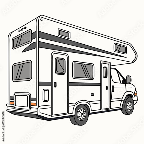 White motorhome with dark windows and accents camper