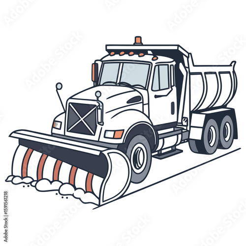 White snow plow truck with orange plow blades vehicle