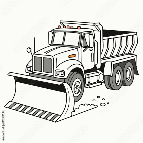 White snow plow truck with plow vehicle winter