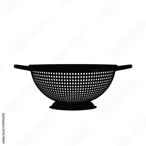 Black silhouette of a colander with handles on a white background