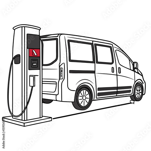 White van charging at station charging station electric vehicle