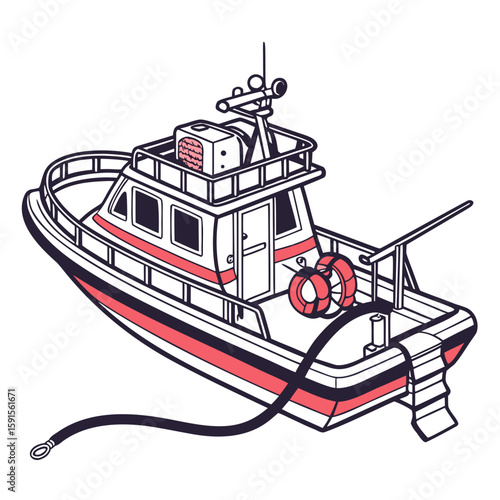 Rescue boat with life preservers and hose marine watercraft