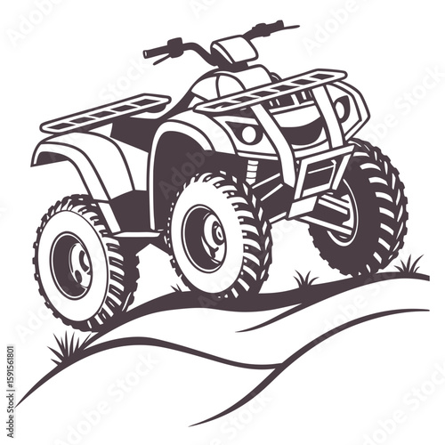 Rugged all terrain vehicle on grassy hill quad bike four wheeler