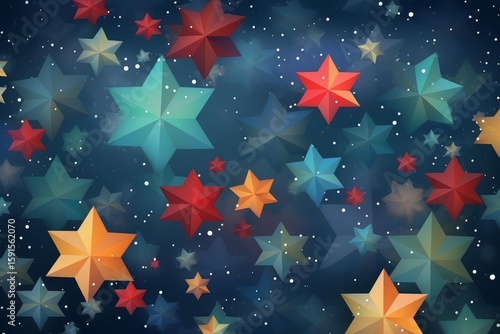 Wallpaper Mural Colorful low poly stars floating on a dark blue starry night sky background, creating a festive and celebratory atmosphere Torontodigital.ca