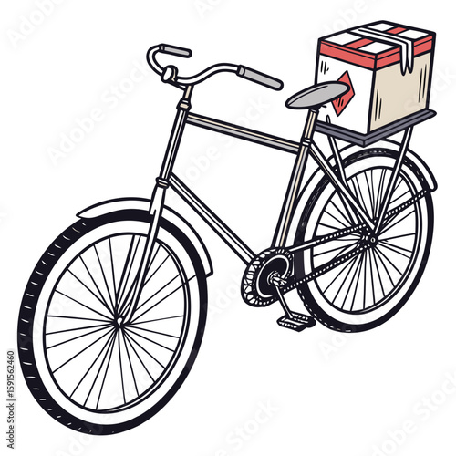 Silver bicycle with red and beige delivery box transportation cargo