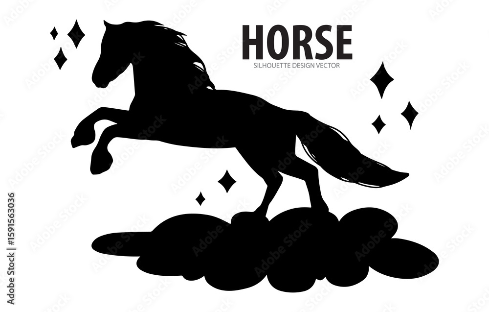 Obraz premium Black horse and rider silhouette vector illustration for equestrian sport