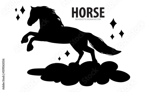 Black horse and rider silhouette vector illustration for equestrian sport
