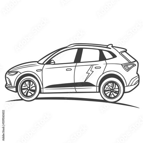 Sleek electric sport utility vehicle with lightning bolt emblem electric vehicle
