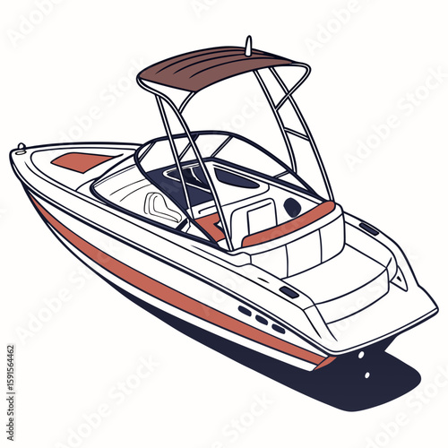 Sleek white and red motorboat with canopy watercraft leisure