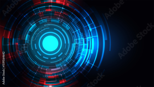 futuristic hud interface with glowing blue and red concentric circles on a dark background showcasing sci fi tech and digital communication elements for high tech backgrounds
