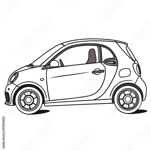 Small white car with black outline and grey accents automobile vehicle