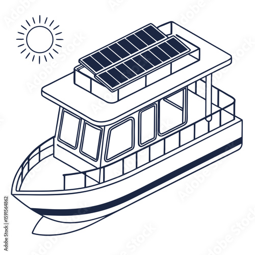 Solar powered boat with sun solar panels watercraft
