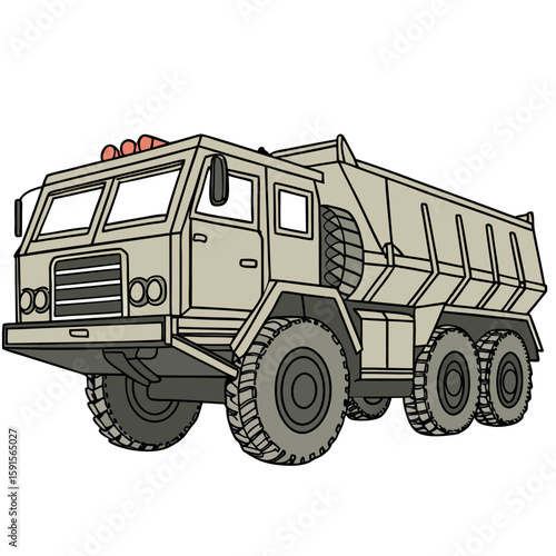 Tan heavy duty truck with large tires and cargo bed tan truck military vehicle