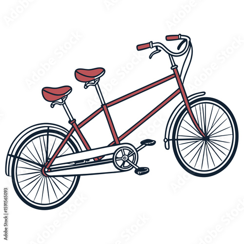 Tandem bicycle red frame two seats black wheels two seater cycling