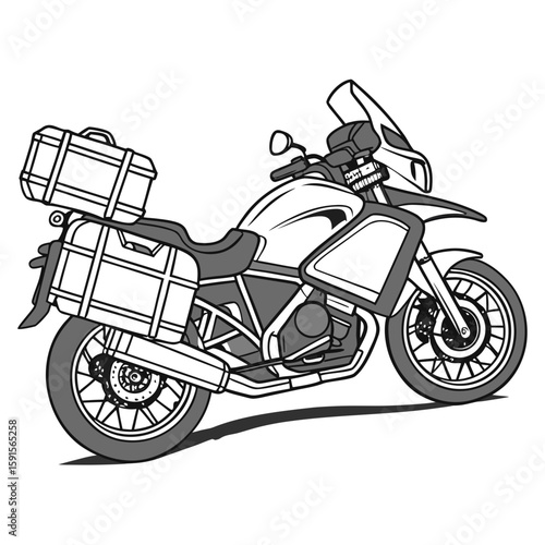 Touring motorcycle with large luggage cases adventure saddlebags vector