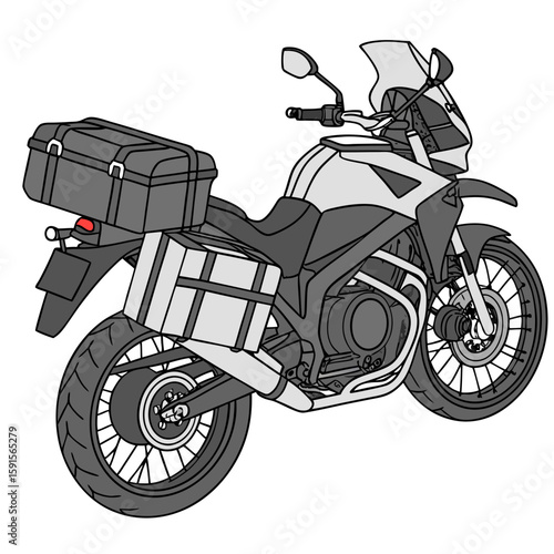 Touring motorcycle with luggage and windshield boxes