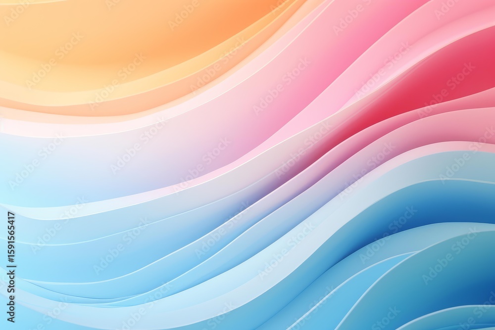 Fototapeta premium Smooth pastel colored wavy stripes are creating an abstract background design