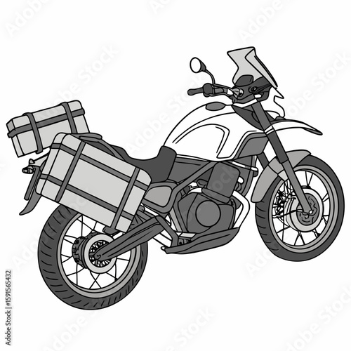 Touring motorcycle with luggage panniers adventure