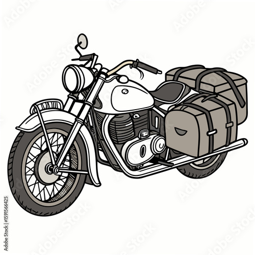 Vintage motorcycle with luggage retro travel