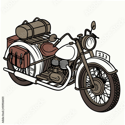 Vintage motorcycle with sidecar and luggage retro