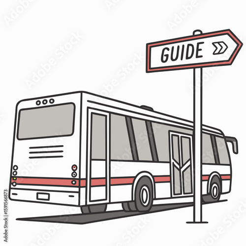 White and red tour bus with guide sign transportation travel