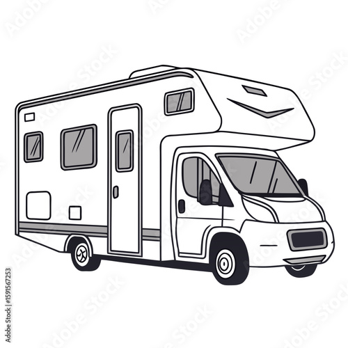White campervan with grey windows and black tires motorhome recreational vehicle